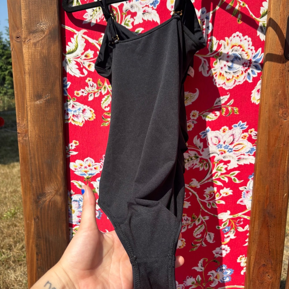 Black + Gold Embellished Removable Strap One Piece Swimsuit Women's Size M - Picture 6 of 7